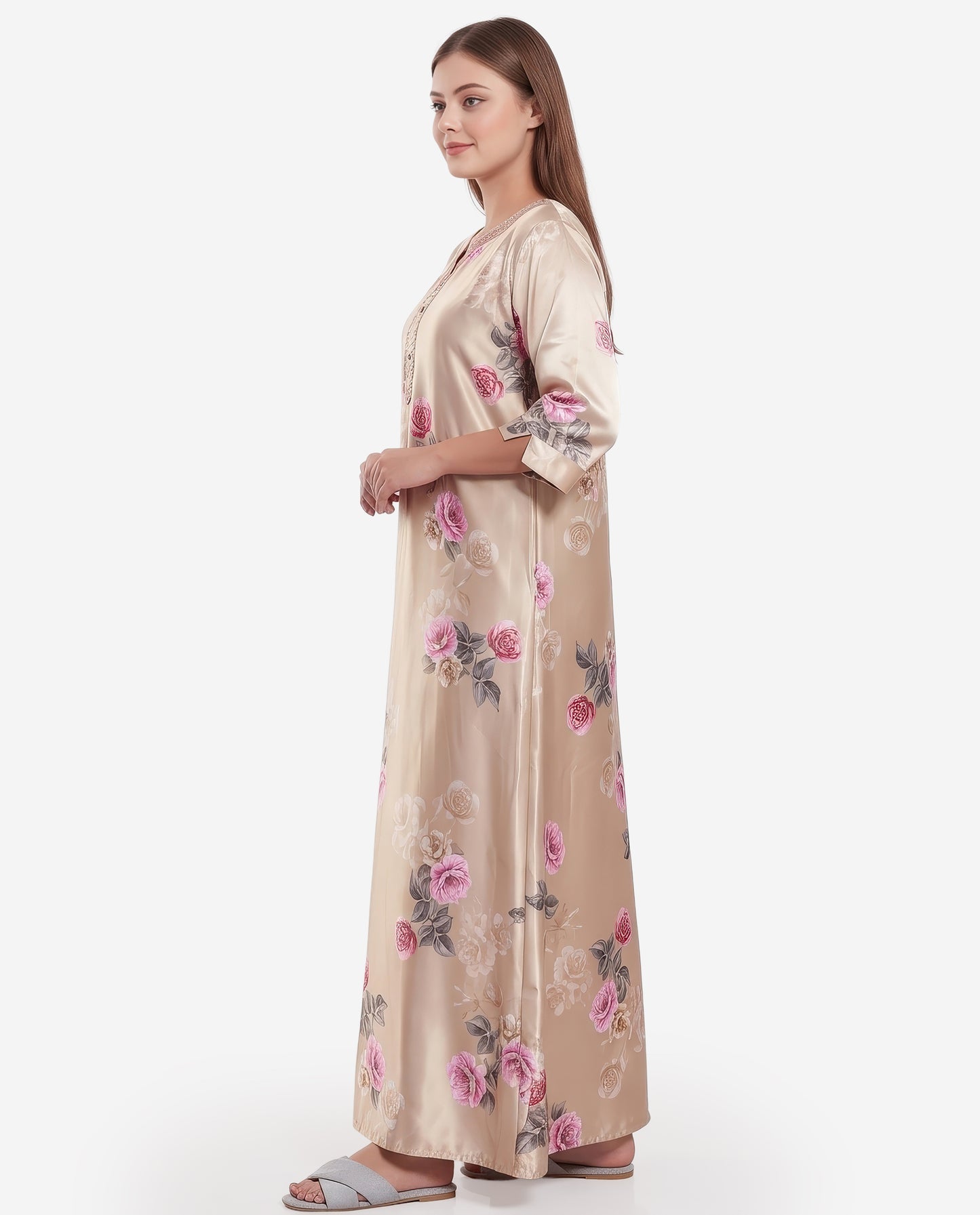 Womens Satin A-Line Nightdress - Beige