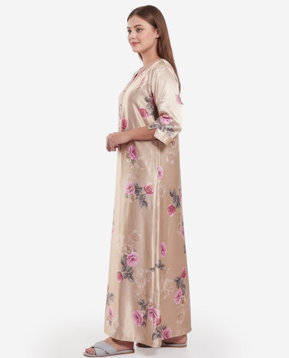 Womens Satin A-Line Nightdress - Beige