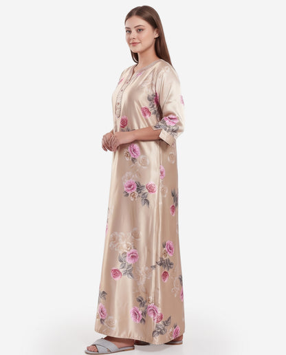 Womens Satin A-Line Nightdress - Beige