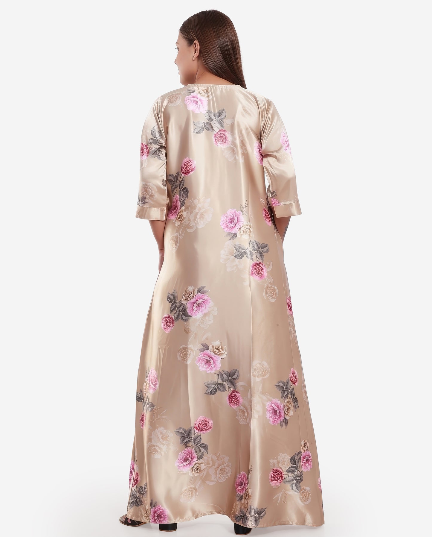 Womens Satin A-Line Nightdress - Beige