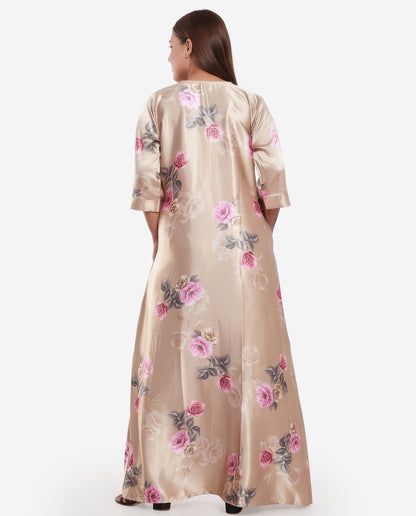 Womens Satin A-Line Nightdress - Beige