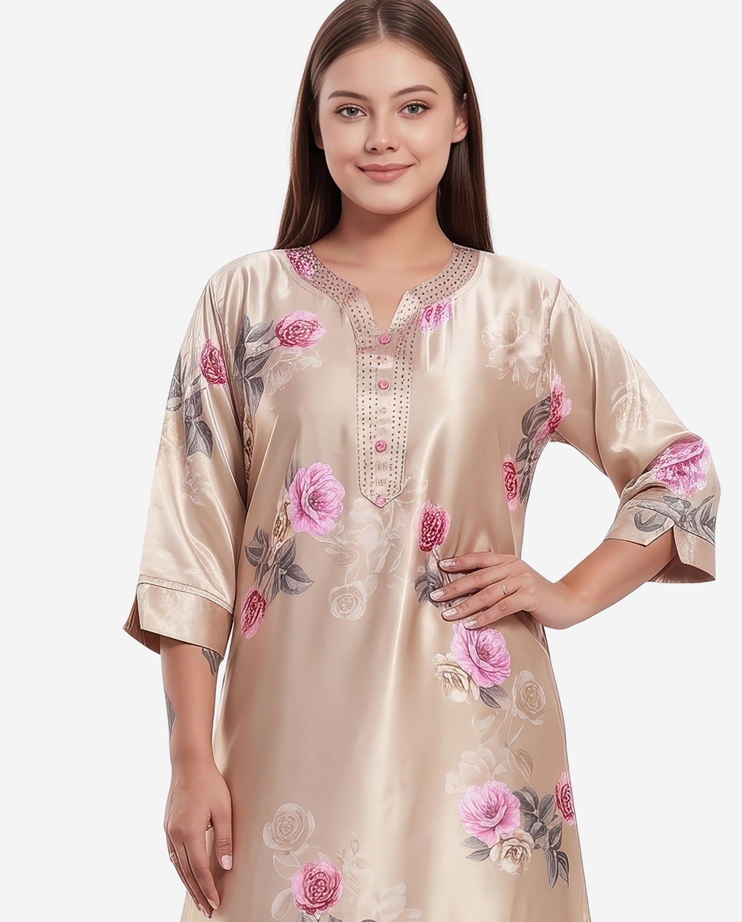 Womens Satin A-Line Nightdress - Beige
