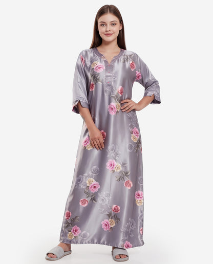 Womens Satin A-Line Nightdress - Grey