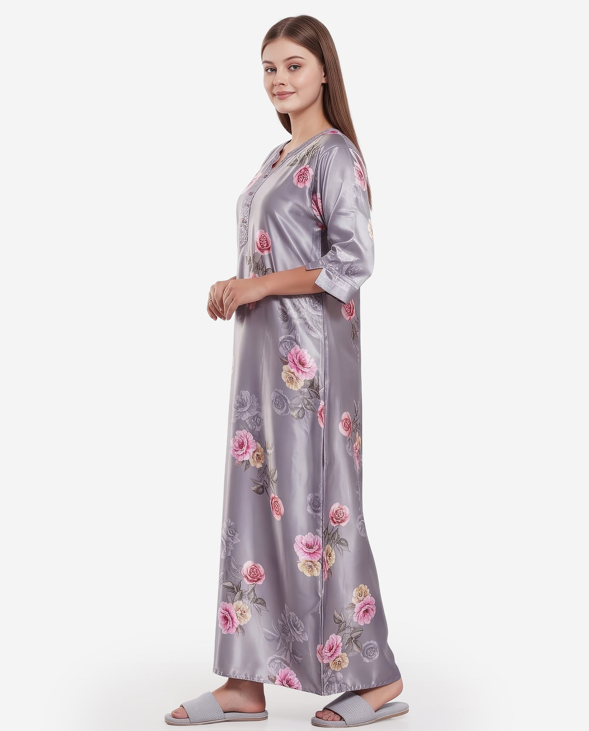 Womens Satin A-Line Nightdress - Grey