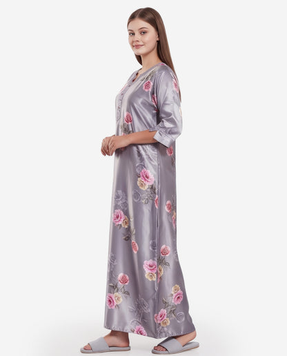 Womens Satin A-Line Nightdress - Grey