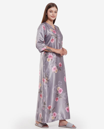 Womens Satin A-Line Nightdress - Grey