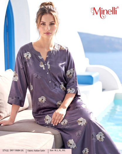 Womens Satin A-Line Nightdress - Purplish Grey