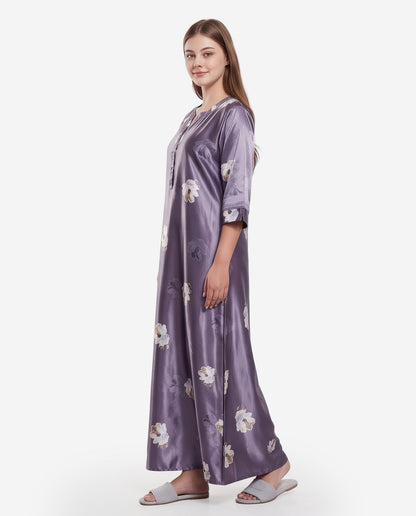 Womens Satin A-Line Nightdress - Purplish Grey