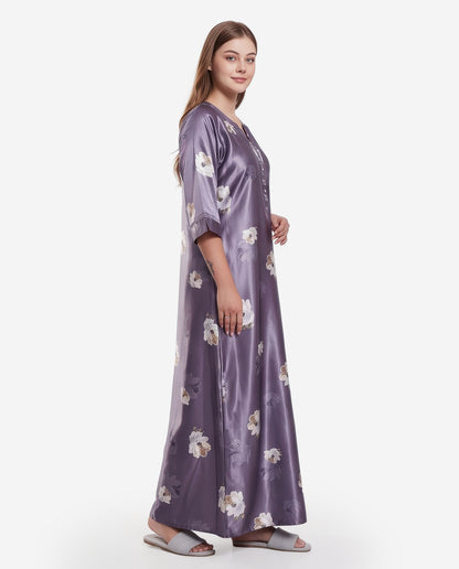 Womens Satin A-Line Nightdress - Purplish Grey