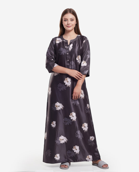 Womens Satin A-Line Nightdress - Charcoal