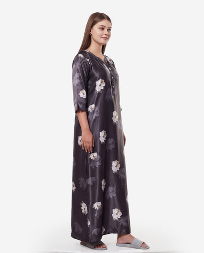 Womens Satin A-Line Nightdress - Charcoal