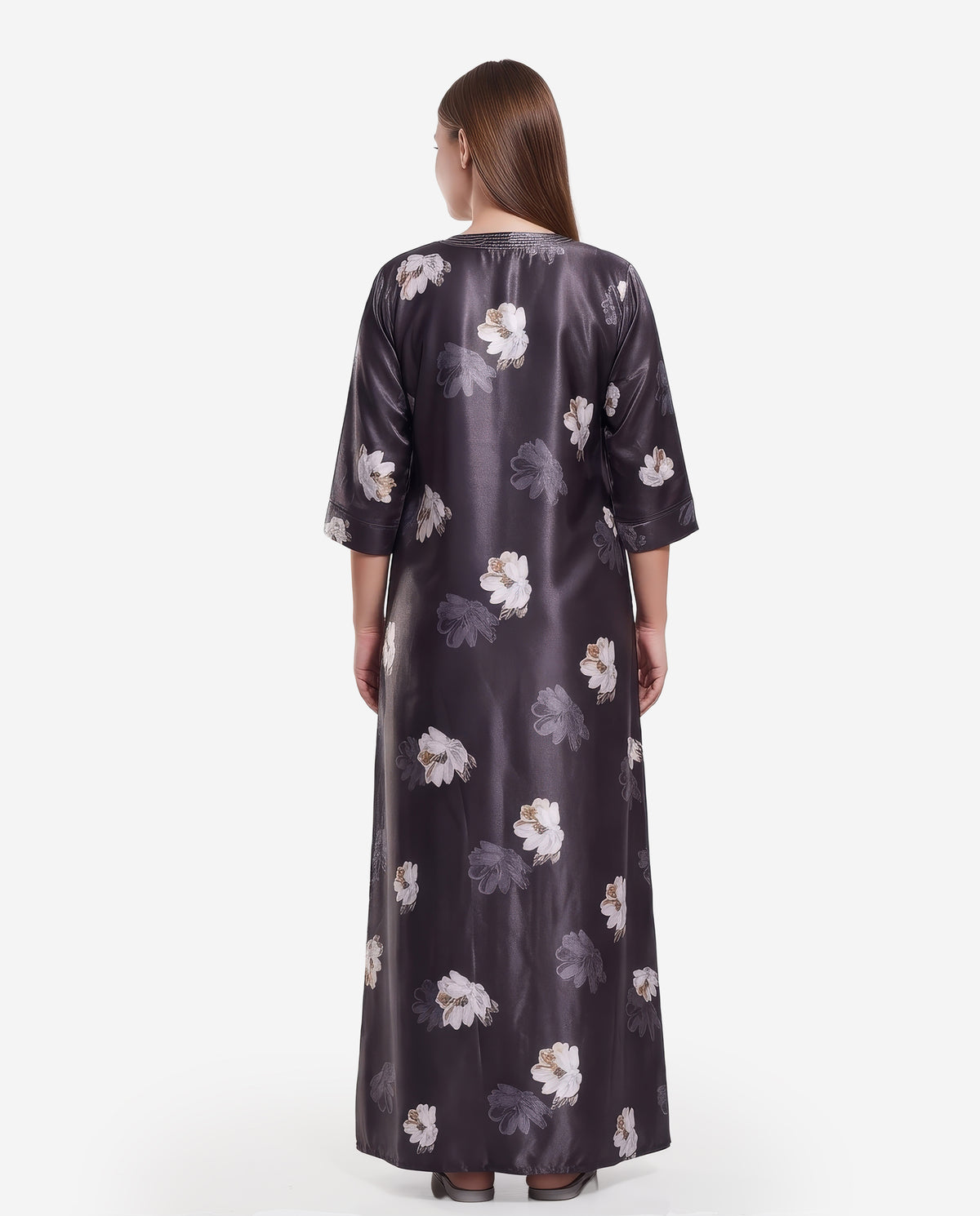 Womens Satin A-Line Nightdress - Charcoal