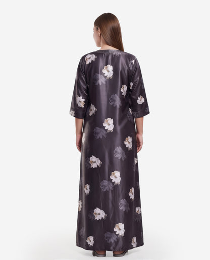 Womens Satin A-Line Nightdress - Charcoal