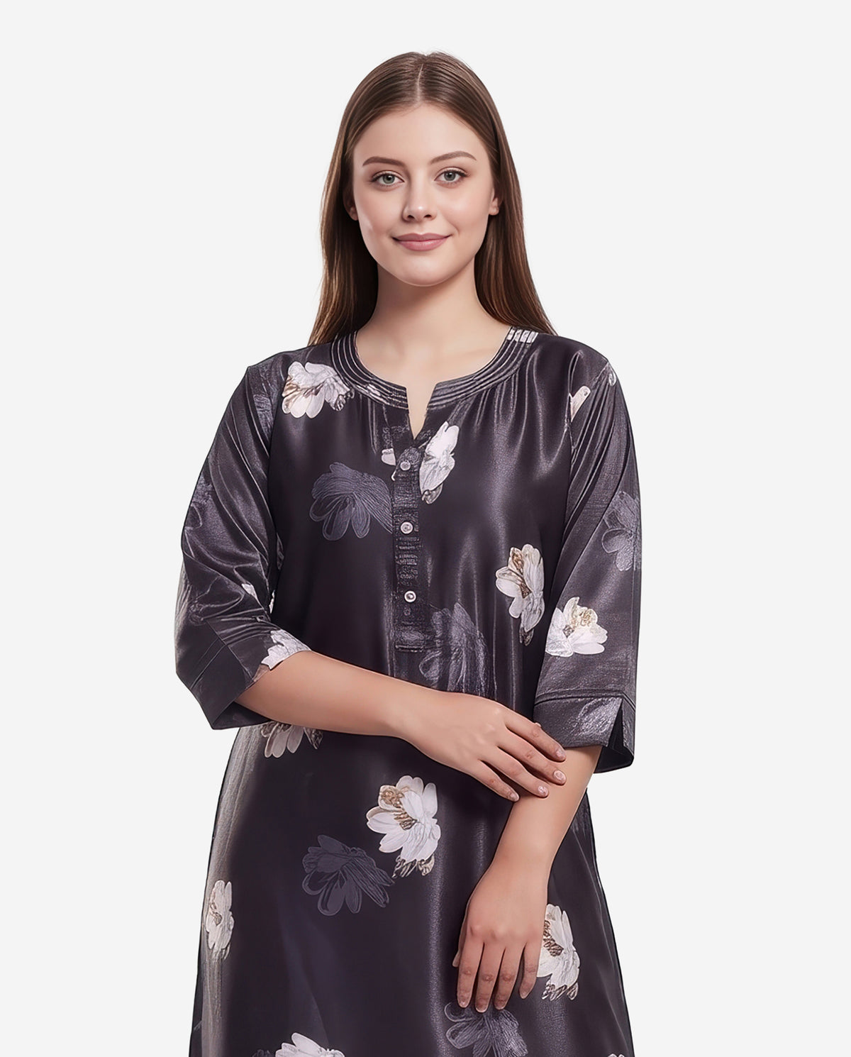 Womens Satin A-Line Nightdress - Charcoal