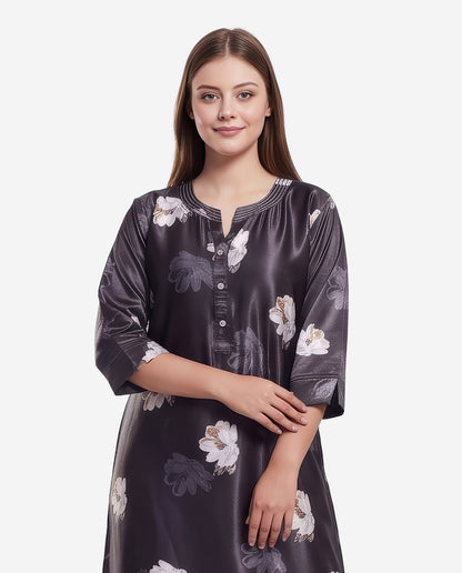 Womens Satin A-Line Nightdress - Charcoal