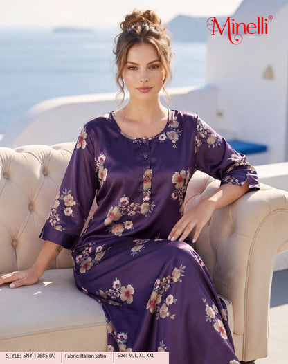 Womens Satin A-Line Nightdress - Plum Purple
