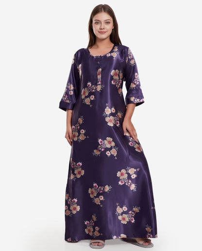 Womens Satin A-Line Nightdress - Plum Purple