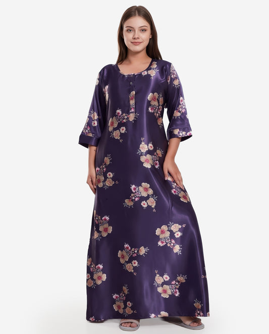 Womens Satin A-Line Nightdress - Plum Purple
