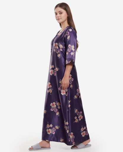 Womens Satin A-Line Nightdress - Plum Purple