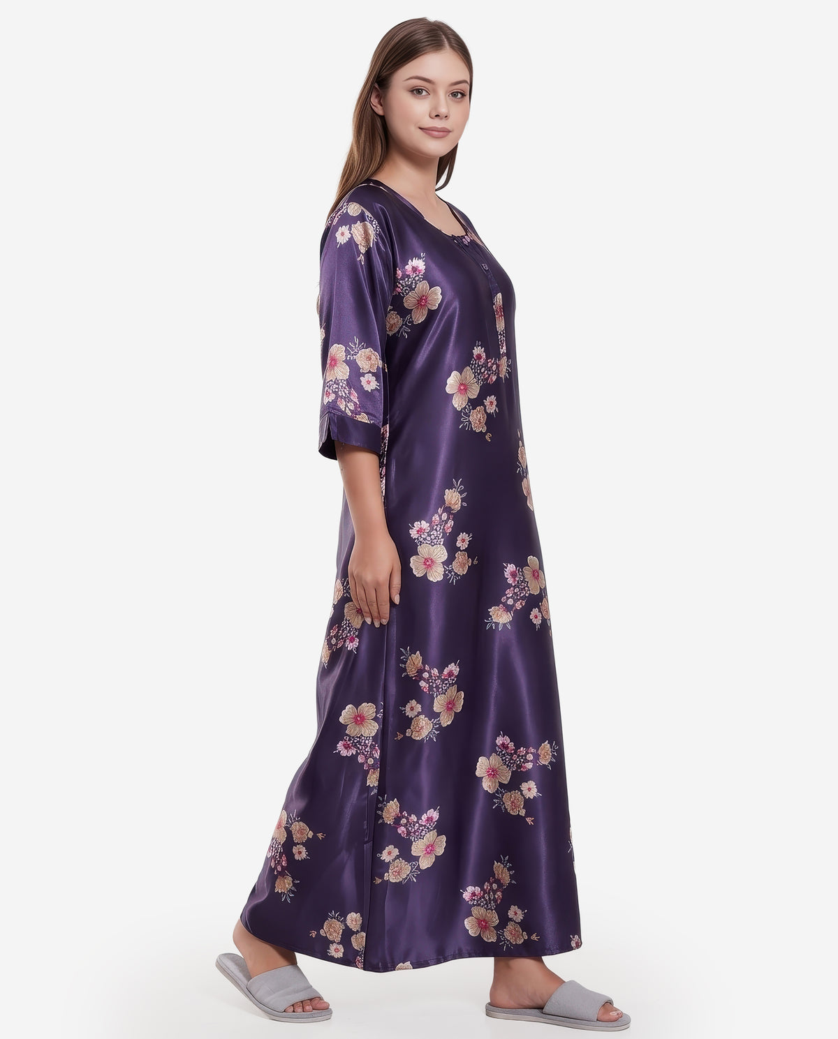 Womens Satin A-Line Nightdress - Plum Purple