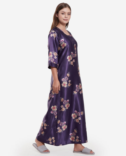 Womens Satin A-Line Nightdress - Plum Purple