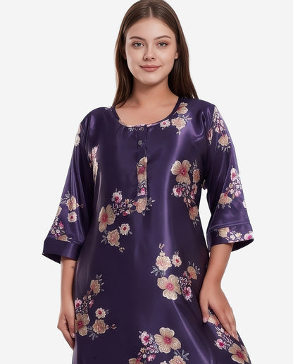 Womens Satin A-Line Nightdress - Plum Purple