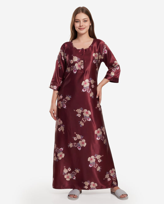 Womens Satin A-Line Nightdress - Copper Rust