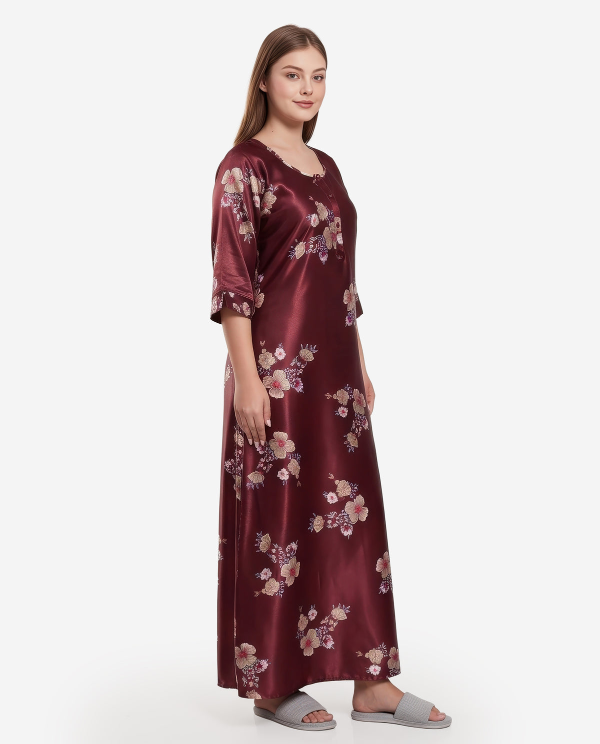 Womens Satin A-Line Nightdress - Copper Rust