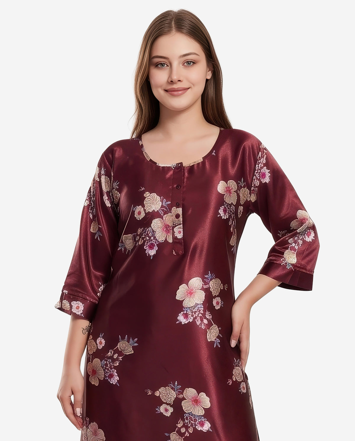 Womens Satin A-Line Nightdress - Copper Rust