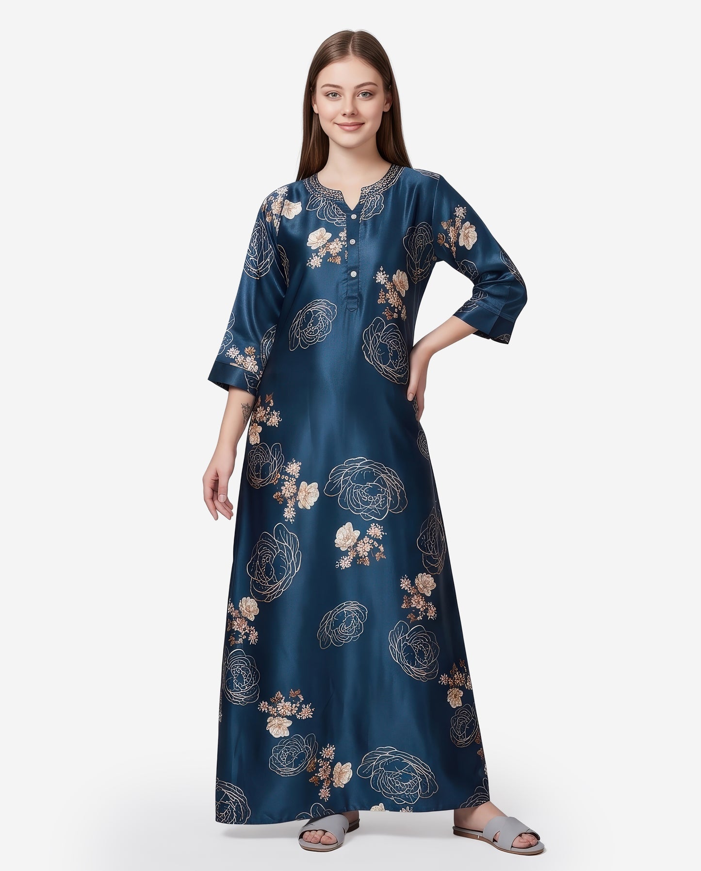 Womens Satin A-Line Nightdress - Indigo