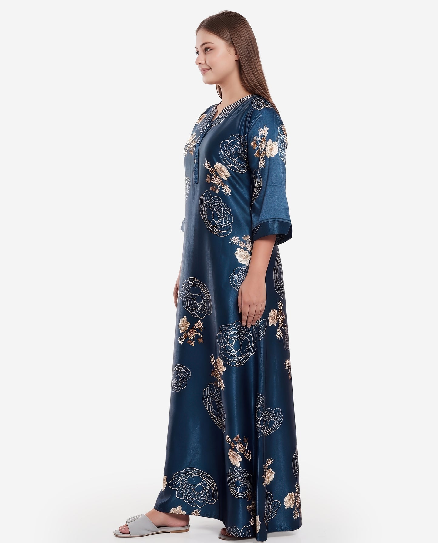 Womens Satin A-Line Nightdress - Indigo
