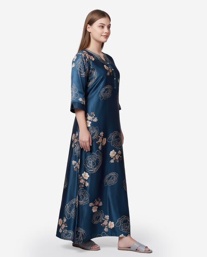 Womens Satin A-Line Nightdress - Indigo