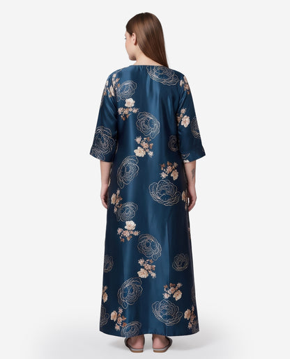 Womens Satin A-Line Nightdress - Indigo