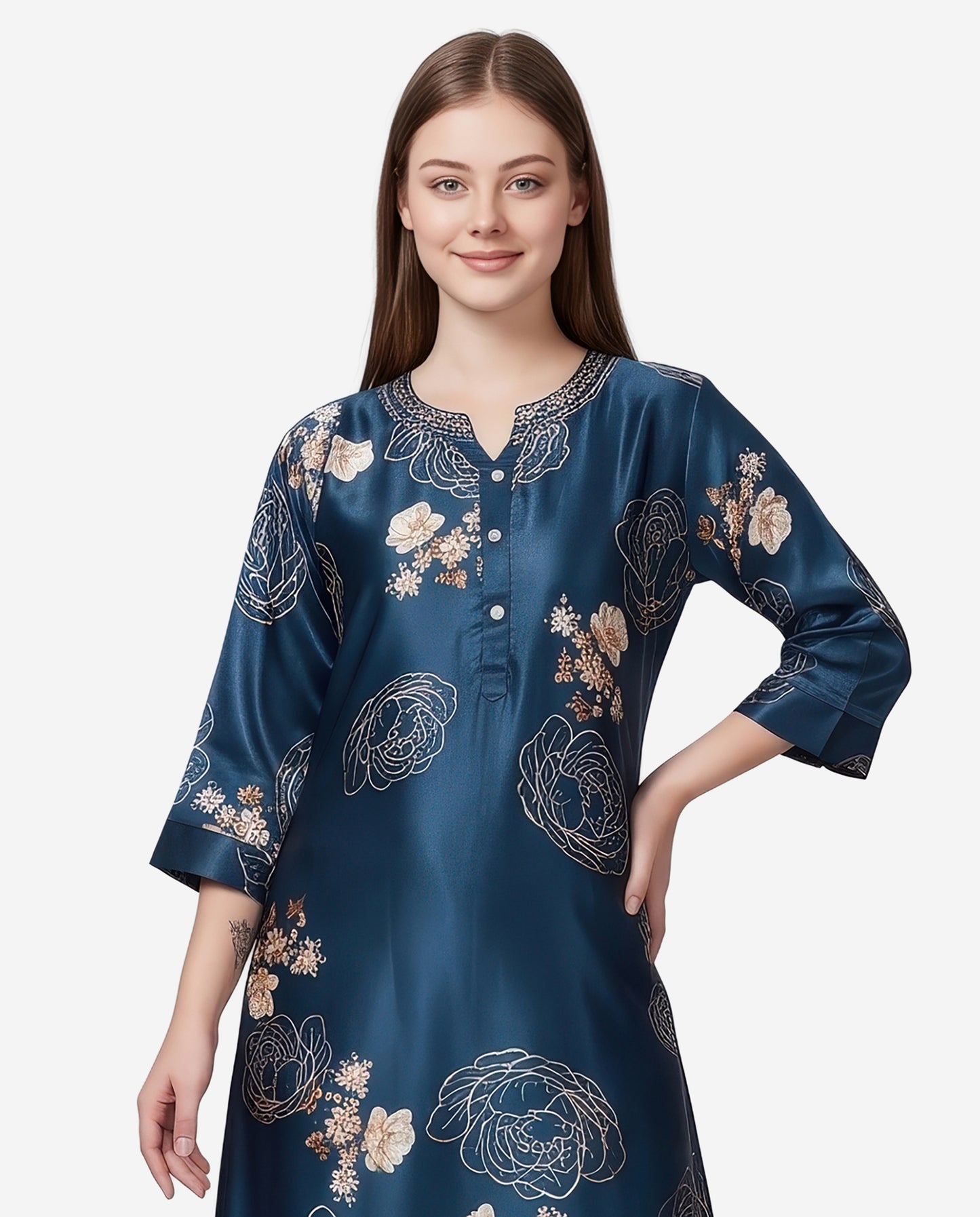 Womens Satin A-Line Nightdress - Indigo