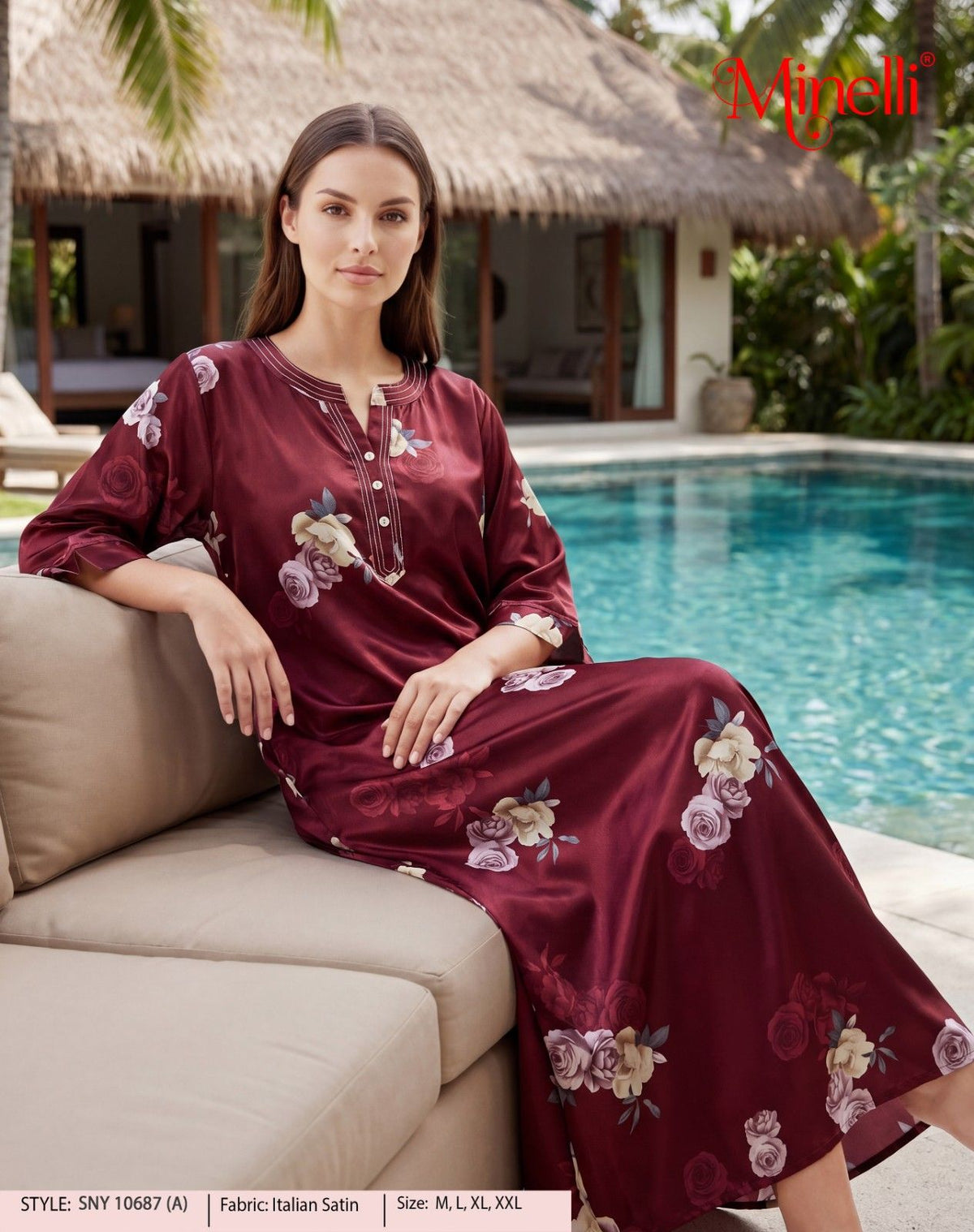 Womens Satin A-Line Nightdress - Maroon