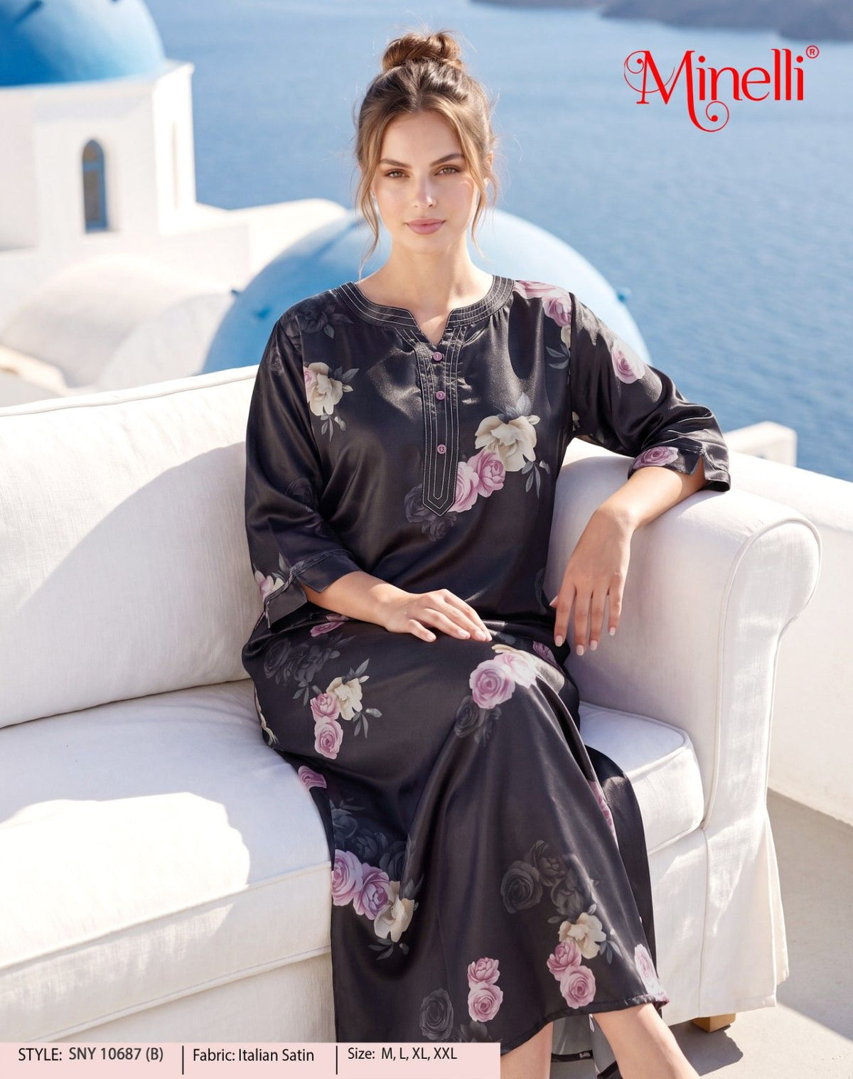 Womens Satin A-Line Nightdress - Black