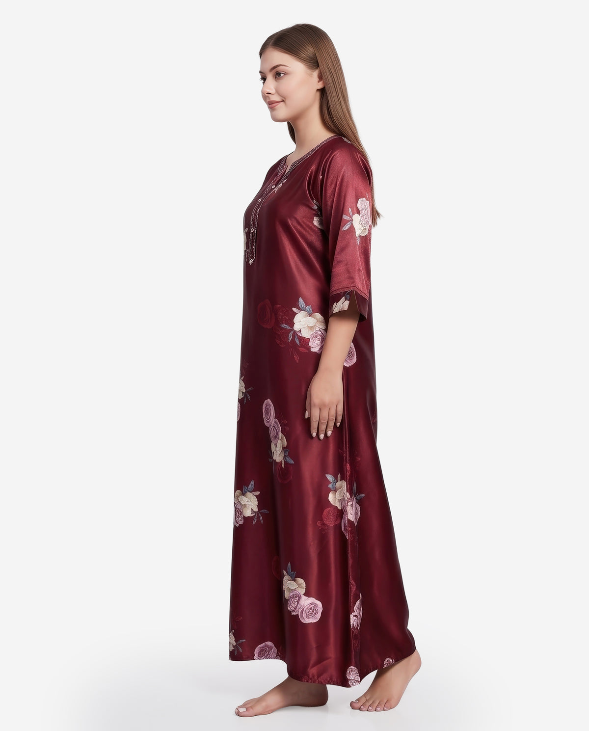 Womens Satin A-Line Nightdress - Maroon