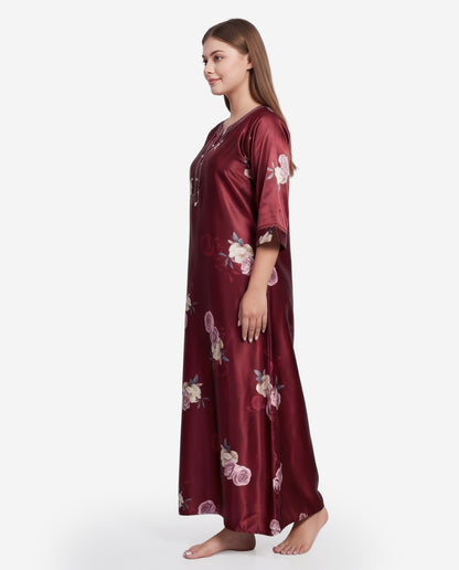 Womens Satin A-Line Nightdress - Maroon