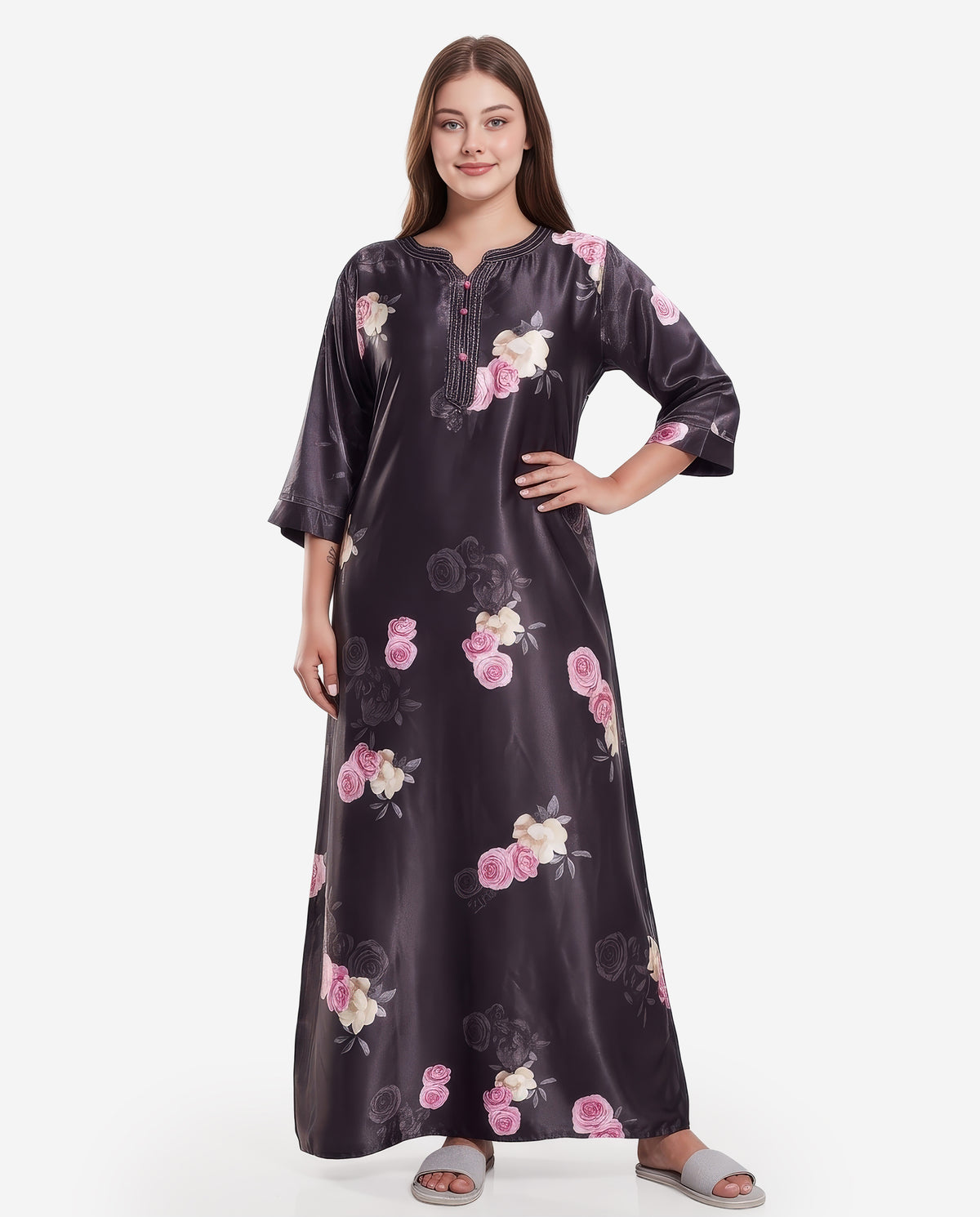 Womens Satin A-Line Nightdress - Black