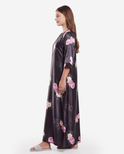 Womens Satin A-Line Nightdress - Black
