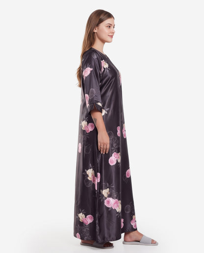 Womens Satin A-Line Nightdress - Black