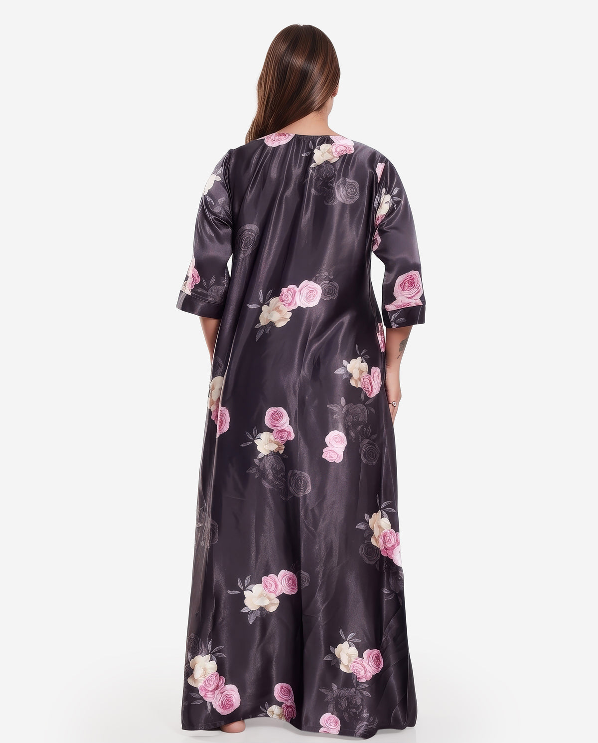 Womens Satin A-Line Nightdress - Black