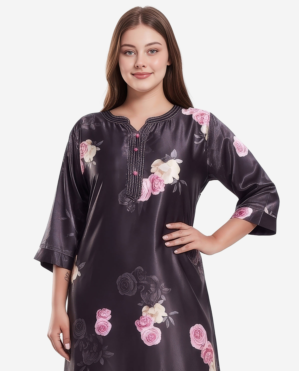 Womens Satin A-Line Nightdress - Black