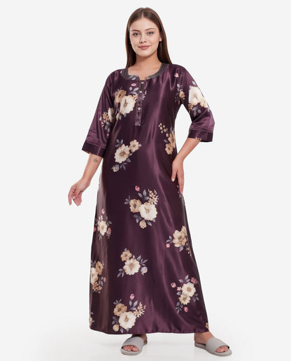 Womens Satin A-Line Nightdress - Wine