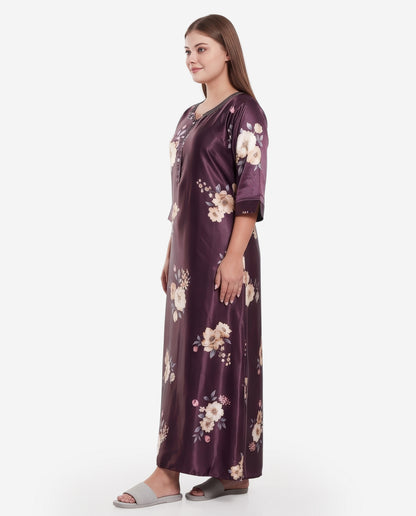 Womens Satin A-Line Nightdress - Wine