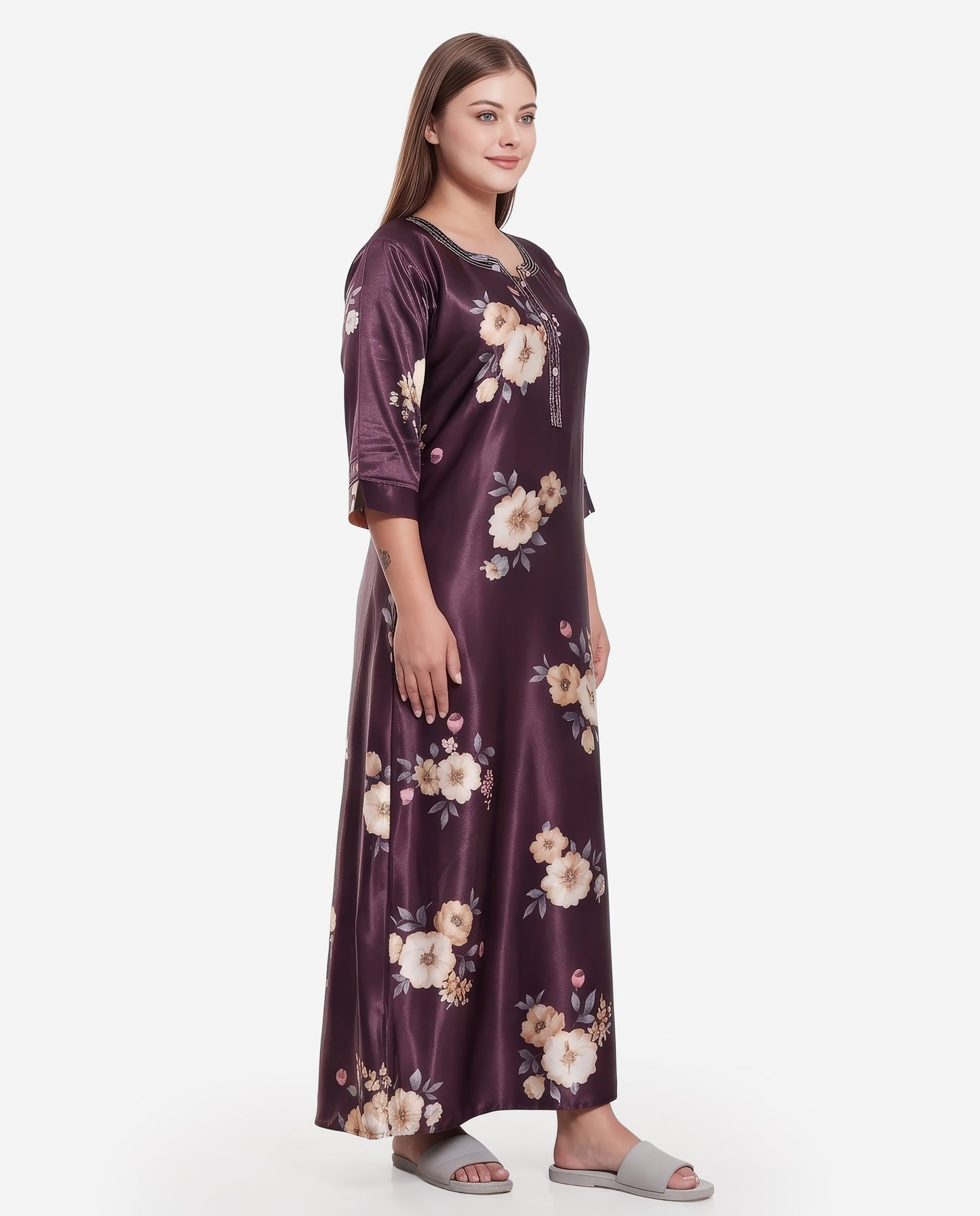 Womens Satin A-Line Nightdress - Wine