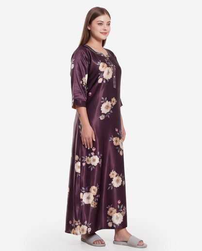 Womens Satin A-Line Nightdress - Wine