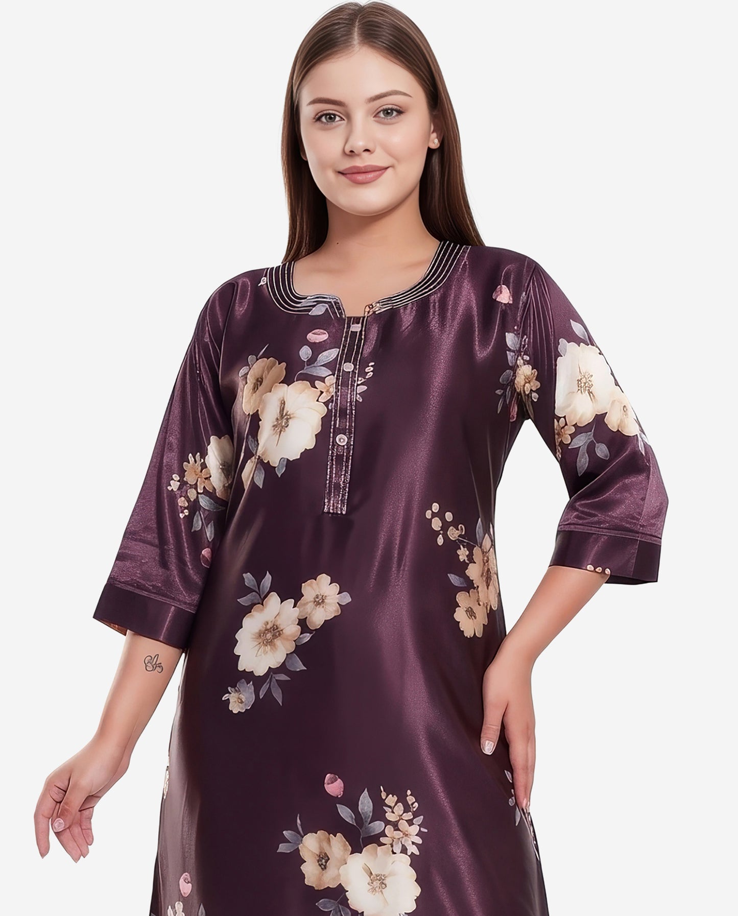 Womens Satin A-Line Nightdress - Wine