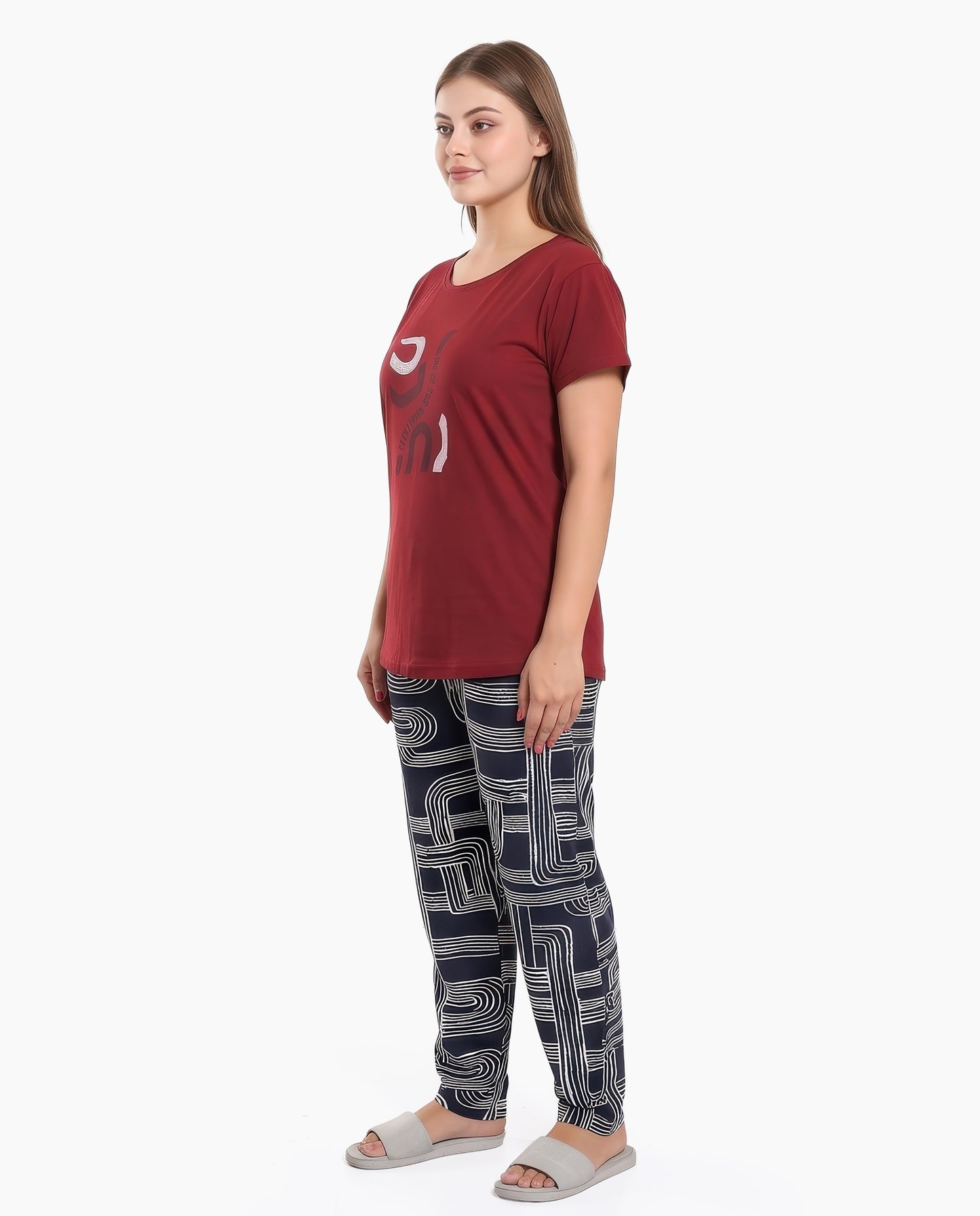 Rust & Navy Colored Printed Nightsuit