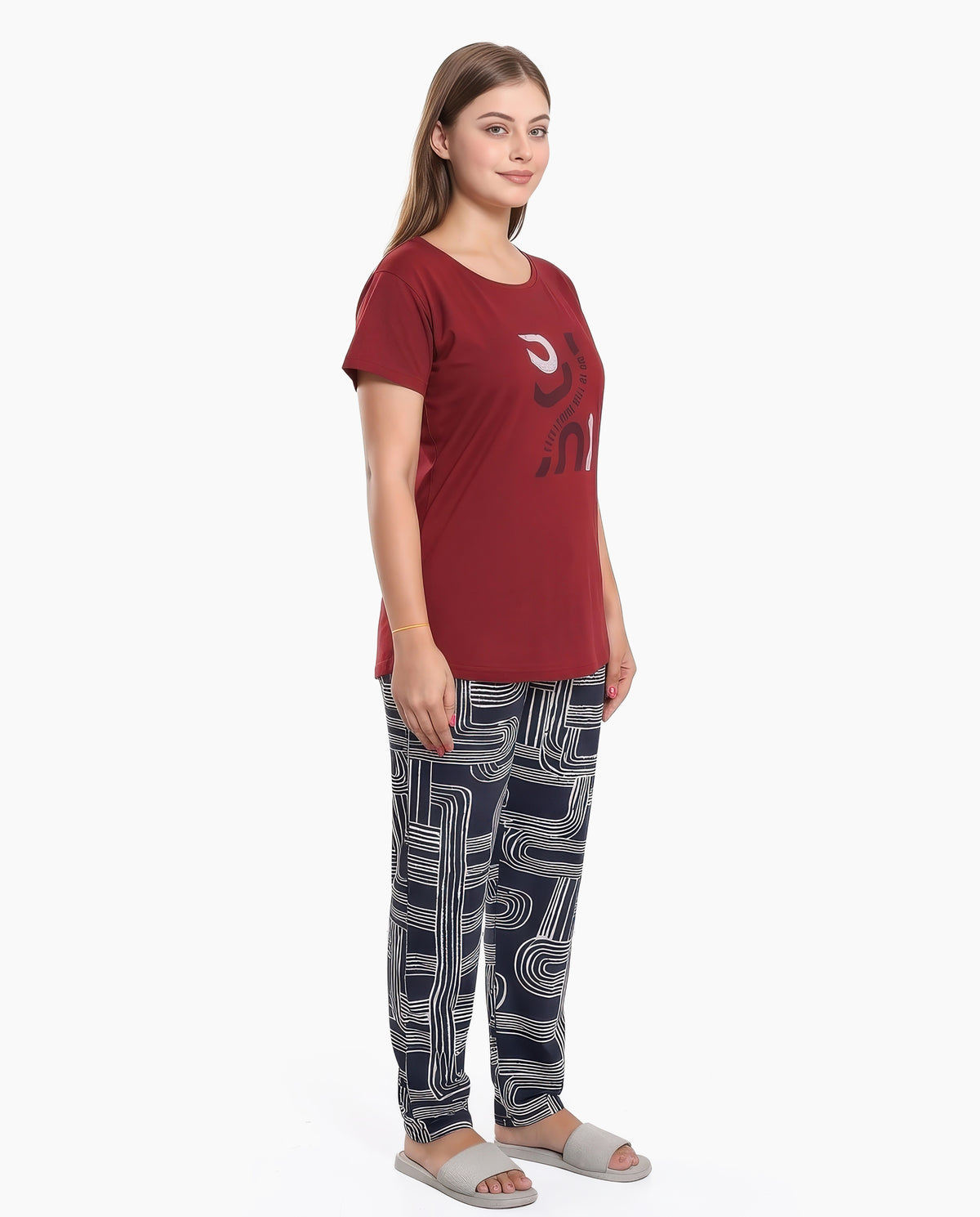 Rust & Navy Colored Printed Nightsuit